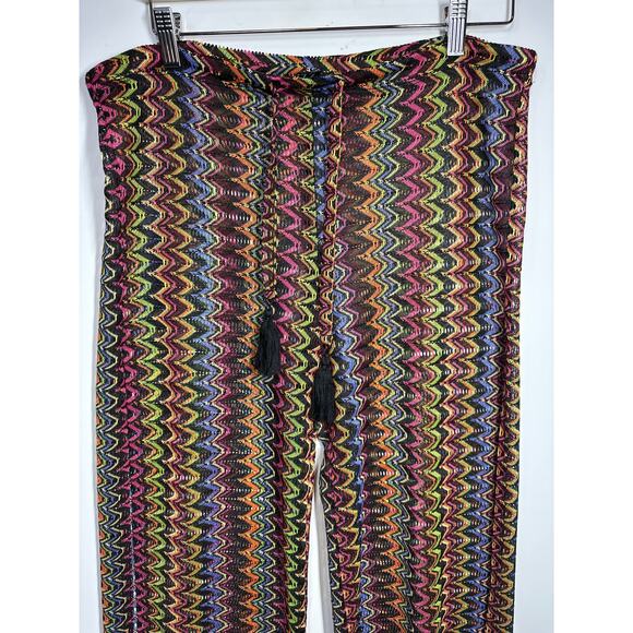 Becca Carnavale Swim Cover-Up Pants Side Slit Crochet Sheer Rainbow Size S ** - Picture 4 of 12